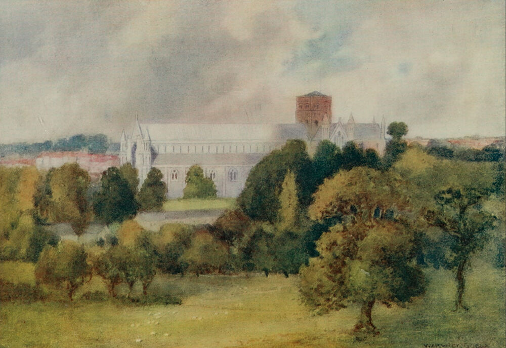 St. Albans Cathedral, Greater Abbeys of England 1908 art print by Warwick Goble for $57.95 CAD