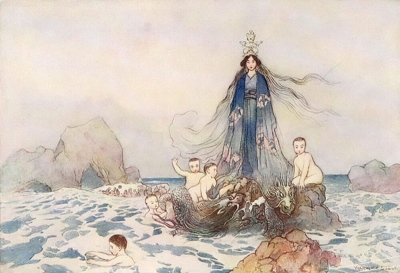 Queen of the Waves, Green Willow 1910 art print by Warwick Goble for $57.95 CAD
