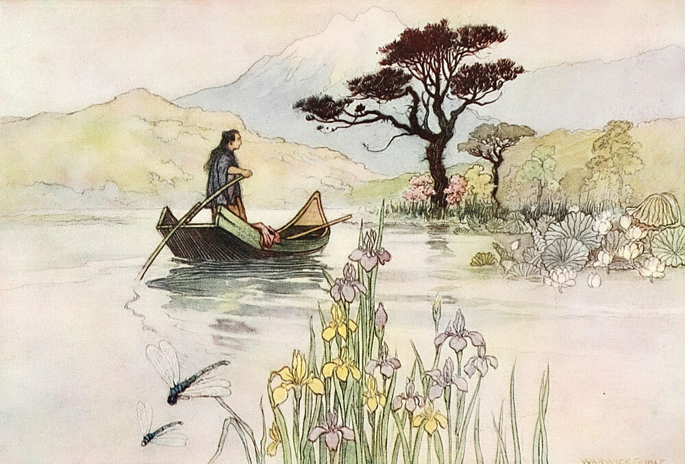 Rowing Boat and Irises, Green Willow 1910 art print by Warwick Goble for $57.95 CAD