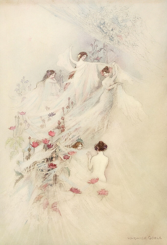 Ladies All Gathered Gossamer in Autumn, the Water-Babies 1909 art print by Warwick Goble for $57.95 CAD
