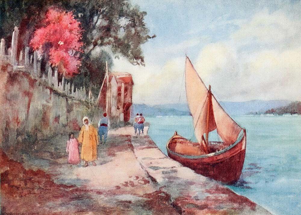 Boat in the Harbour, Turkey 1911 art print by Warwick Goble for $57.95 CAD