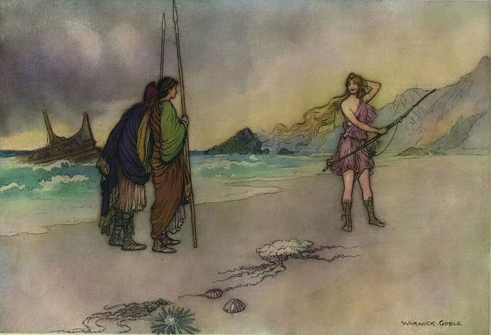 Aeneas and Achates Meeting Venus, Works of Geoffrey Chaucer 1912 art print by Warwick Goble for $57.95 CAD
