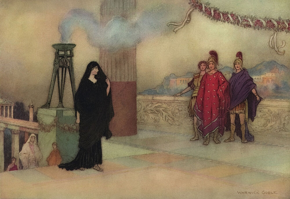 The First Meeting, Works of Geoffrey Chaucer 1912 art print by Warwick Goble for $57.95 CAD