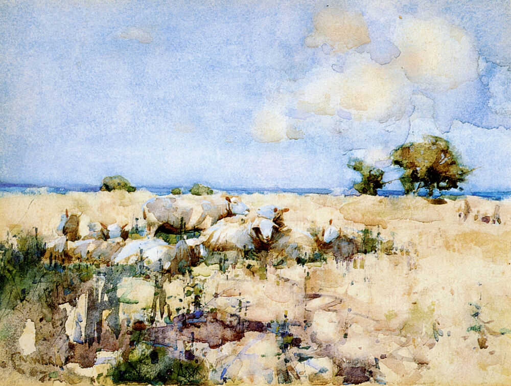 Sheep in a Meadow 1887 art print by Joseph Crawhall for $57.95 CAD