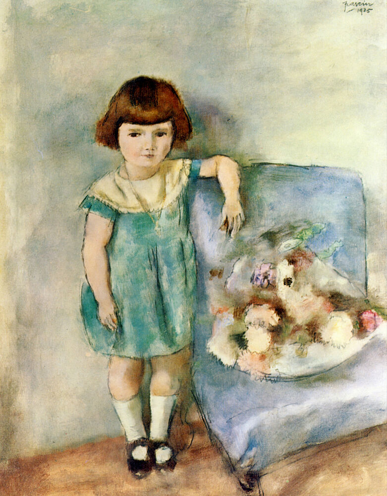 Little Girl Beside a Bunch of Flowers art print by Jules Pascin for $57.95 CAD