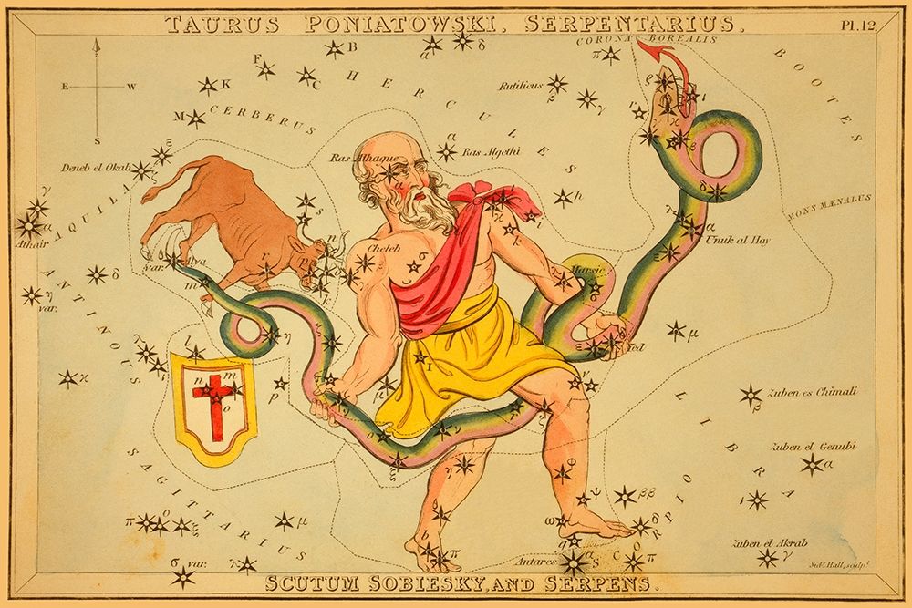 Taurus Poniatowski, Serpentarius, Scutum Sobiesky, and Serpens, 1825 art print by Jehoshaphat Aspin for $57.95 CAD