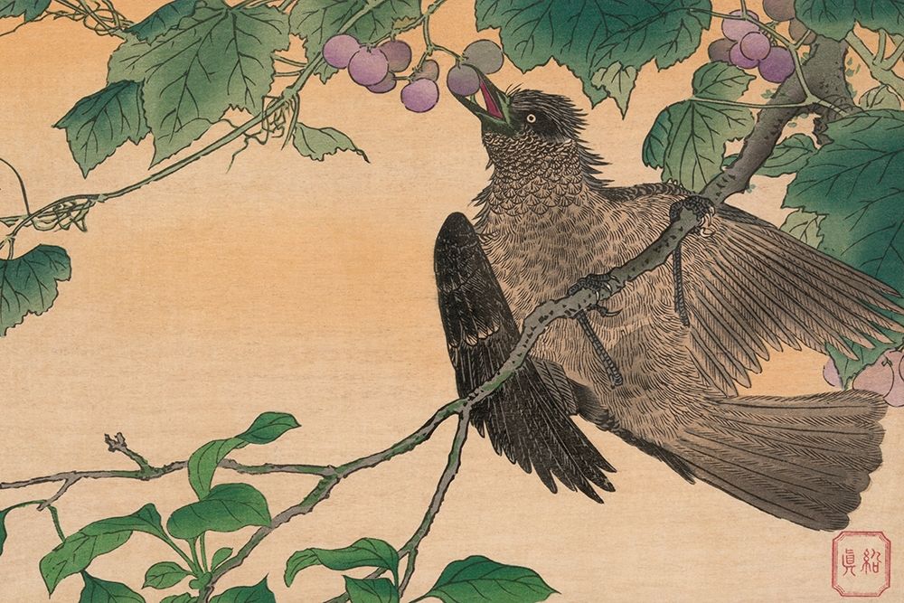 Bird Eating a Grape art print by Kuwagata Kesai for $57.95 CAD