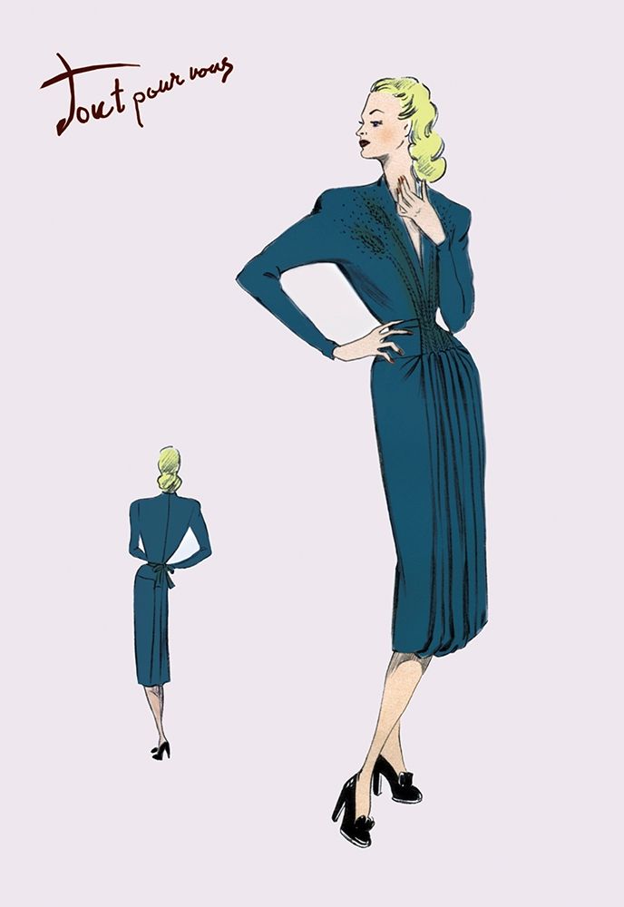 Pleated Long-Sleeved Dress, 1947 art print by Unknown for $57.95 CAD