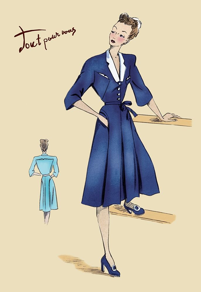 Blue Daytime Dress with Collar and Belt, 1947 art print by Unknown for $57.95 CAD