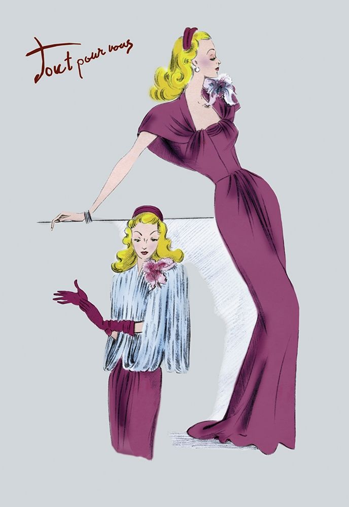 Evening Gown with Fur Cape, 1947 art print by Unknown for $57.95 CAD