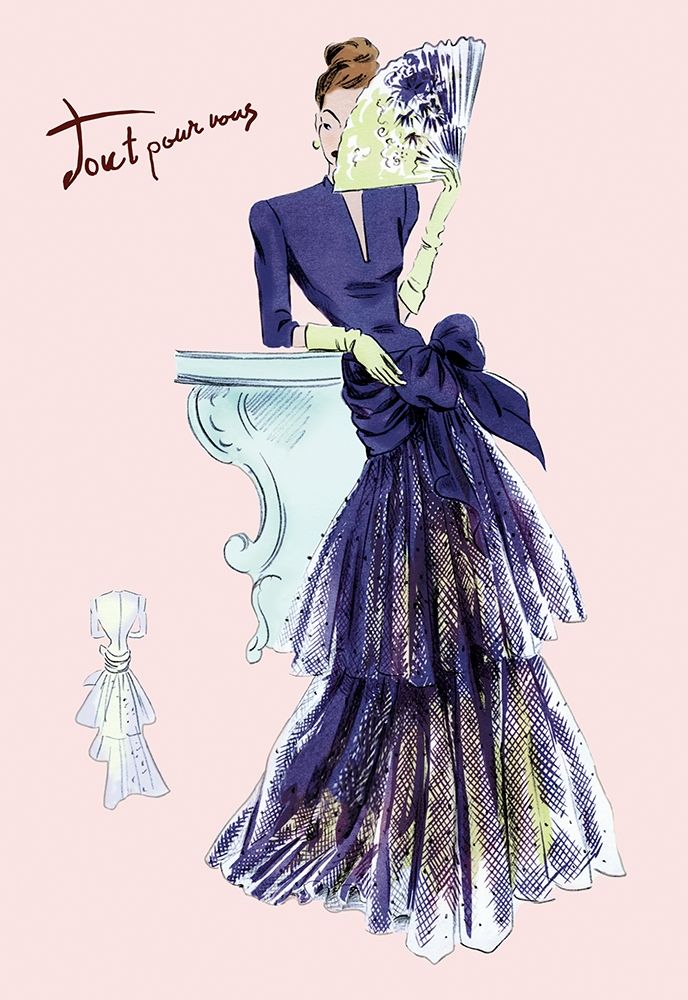 Royal Blue Evening Dress with Fan, 1947 art print by Unknown for $57.95 CAD