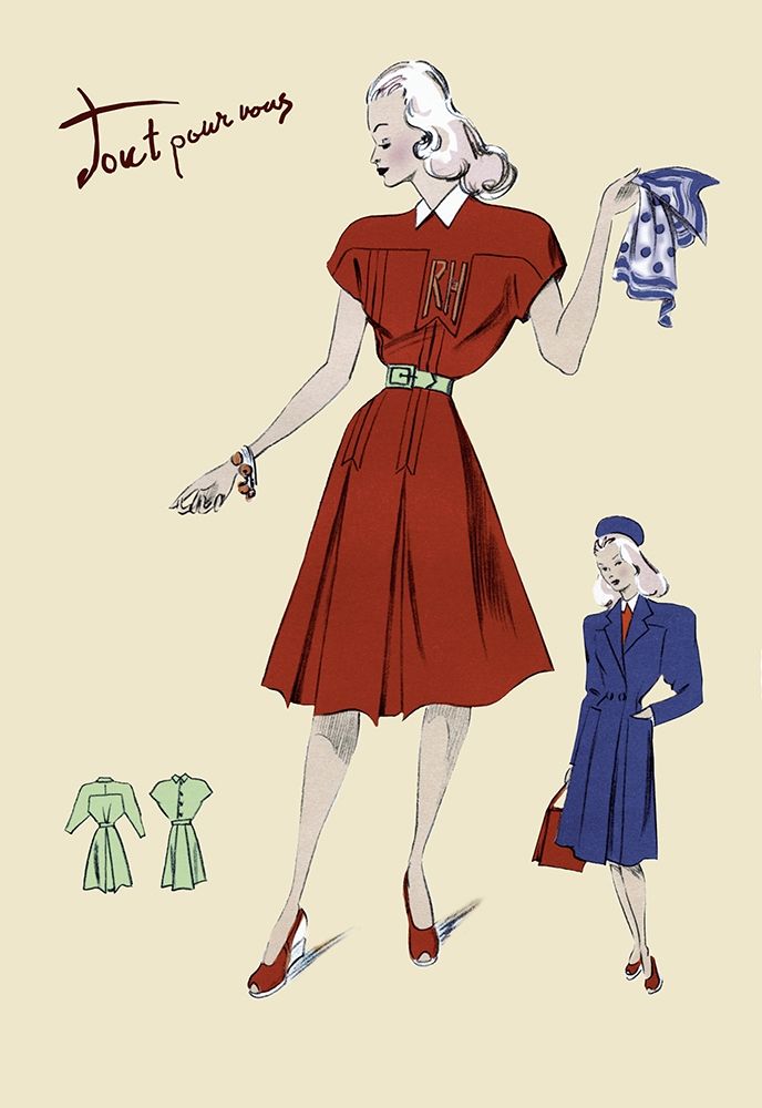 Dress, Coat and Scarf, 1947 art print by Unknown for $57.95 CAD