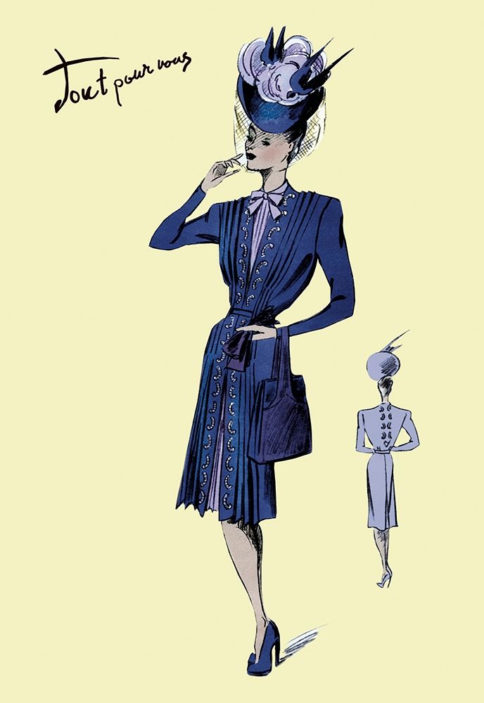 Pleated Dress with Hat and Vail, 1947 art print by Unknown for $57.95 CAD