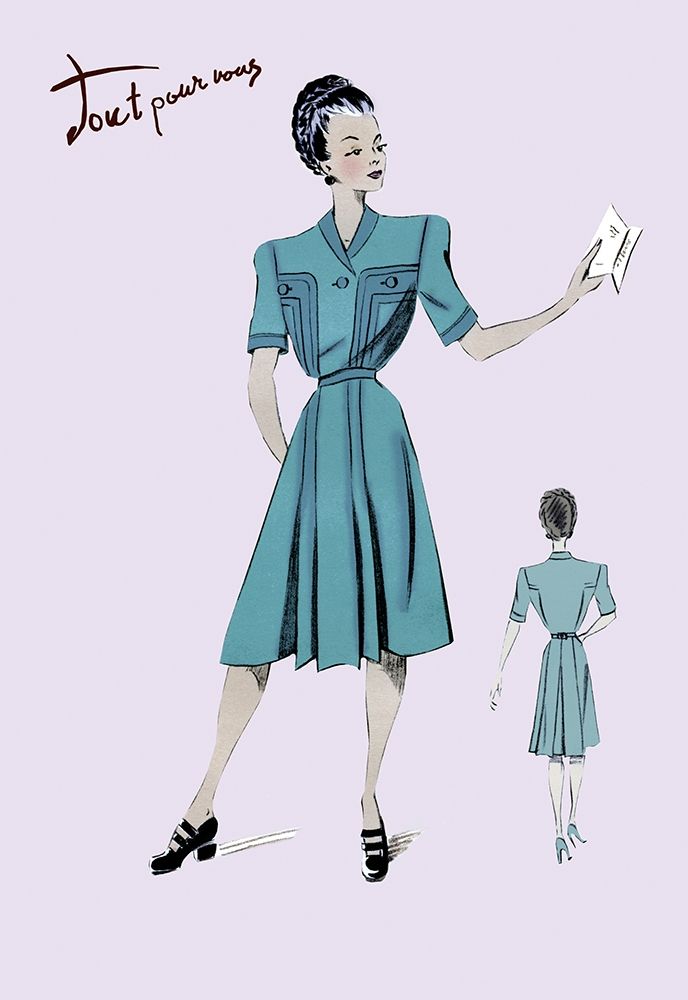 Casual Dress in Turquoise, 1947 art print by Unknown for $57.95 CAD