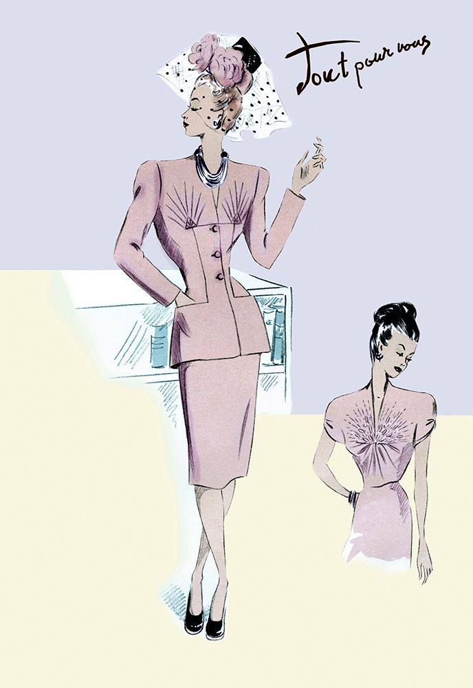 Dressy Evening Suit with Hat and Veil, 1947 art print by Unknown for $57.95 CAD