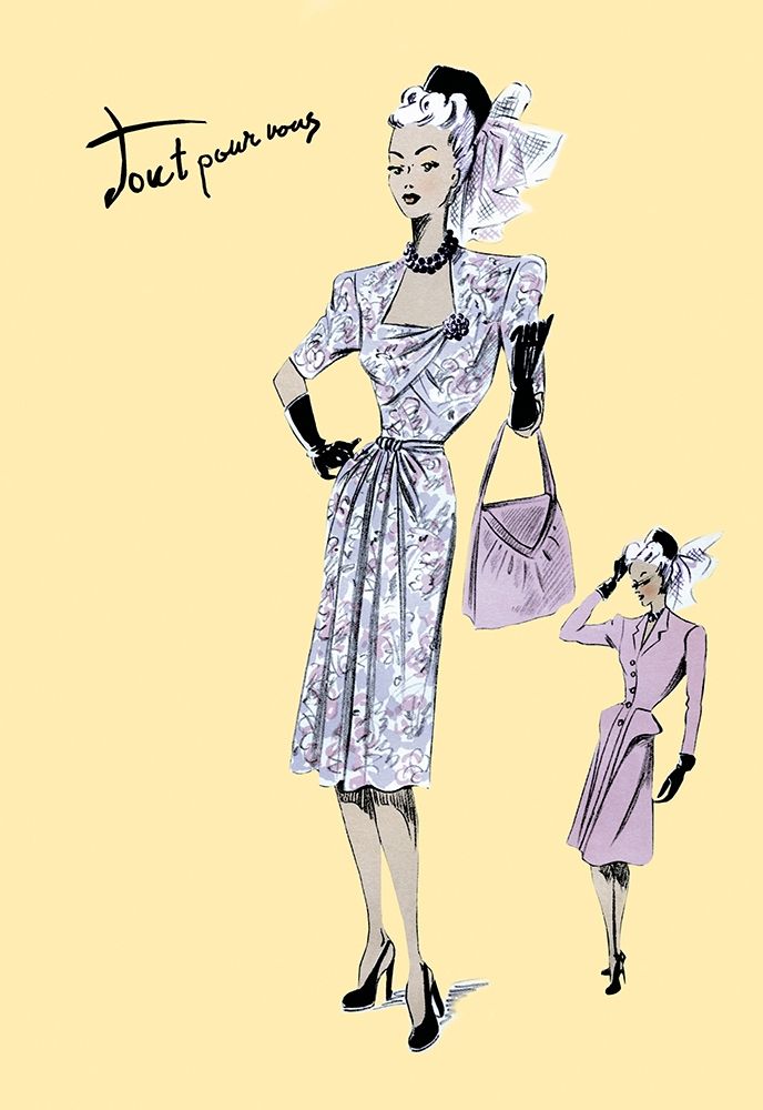 Fashionable Dress with Bag and Hat, 1947 art print by Unknown for $57.95 CAD
