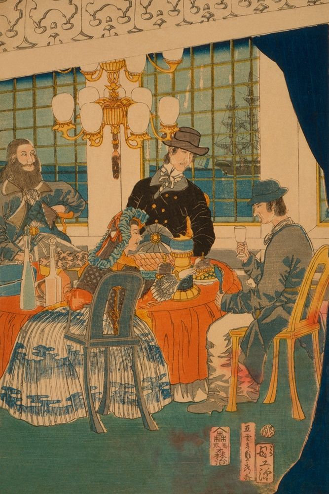 Parlour of a foreign mercantile house in Yokohama (Yokohama ijin shokan zashiki no zu), 1861 art print by Sadahide Utagawa for $57.95 CAD