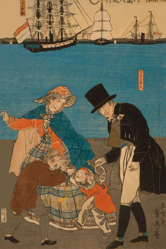 Dutch people taking a Sunday walk in Yokohama (Yokohama kyujitsu - Orandajin yuko), 1871 art print by Sadahide Utagawa for $57.95 CAD