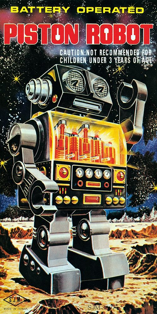 Battery Operated Piston Robot art print by Retrobot for $57.95 CAD