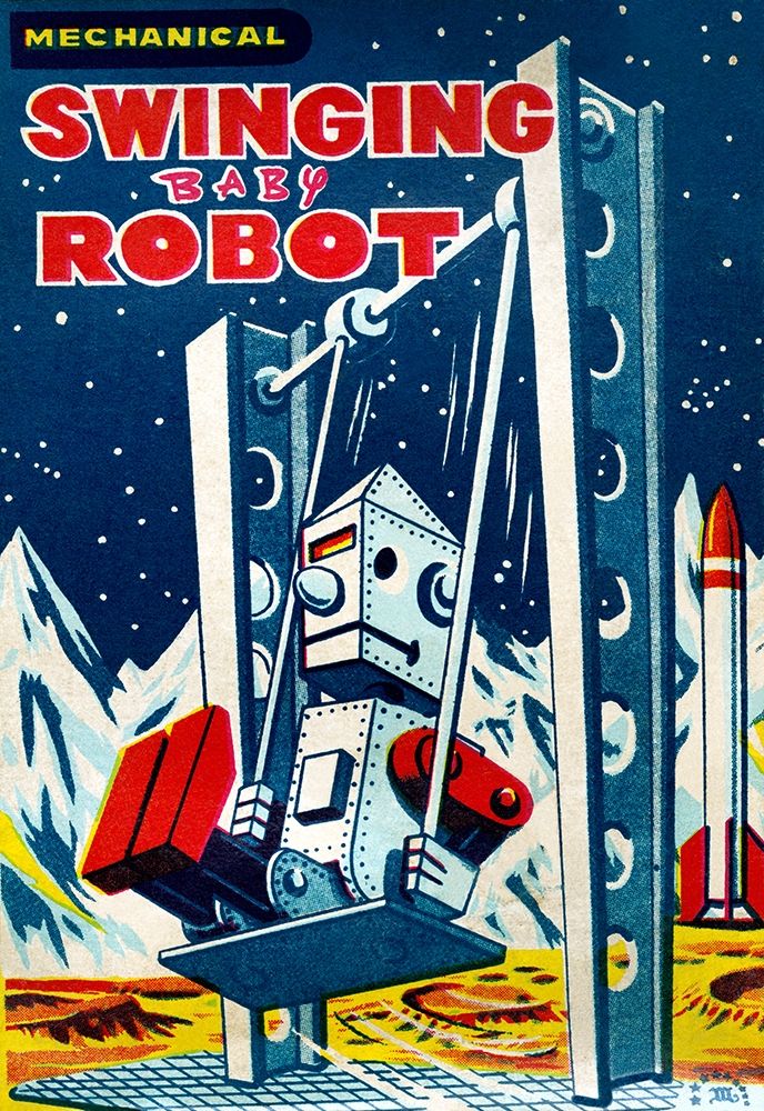 Swinging Baby Robot art print by Retrobot for $57.95 CAD