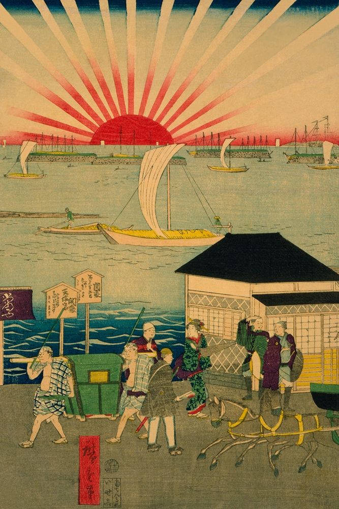 Famous places in Tokyo: real view of Takanawa #2 Featuring the Rising Sun. art print by Utagawa Hiroshige for $57.95 CAD