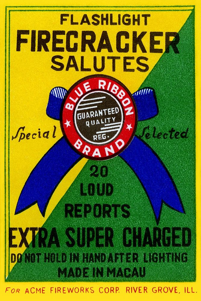 Flashlight Firecracker Salutes - Blue Ribbon Brand art print by Unknown for $57.95 CAD