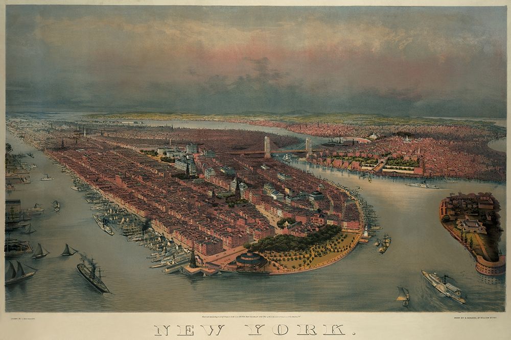 Birds-eye view of Manhattan, New York art print by Unknown for $57.95 CAD