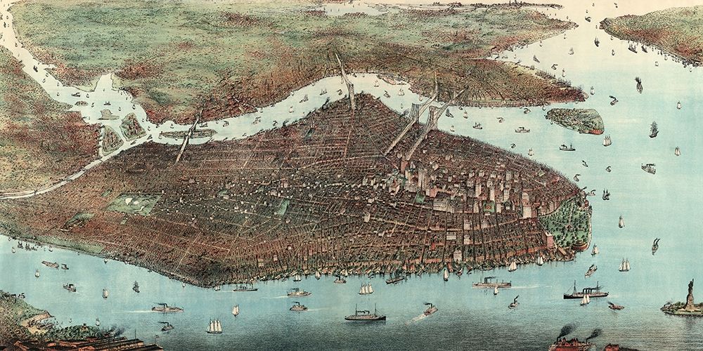 Birds-eye view of Manhattan, New York art print by Unknown for $57.95 CAD