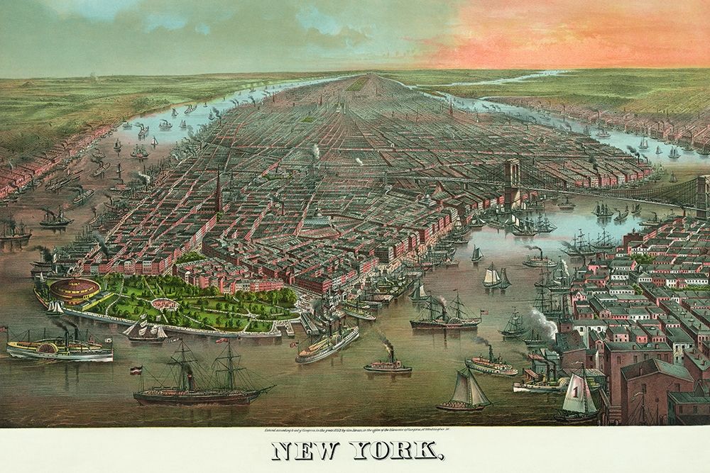Birds-eye view of Manhattan, New York art print by Unknown for $57.95 CAD
