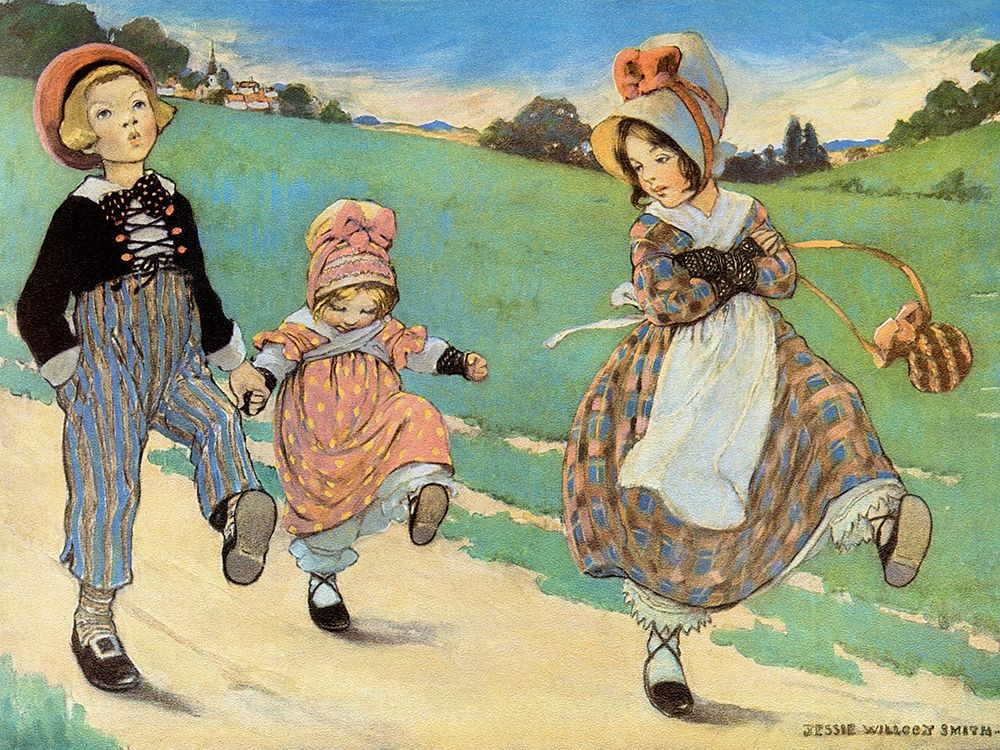 Three Children to London - One foot up One foot down art print by Jesse Willcox Smith for $57.95 CAD