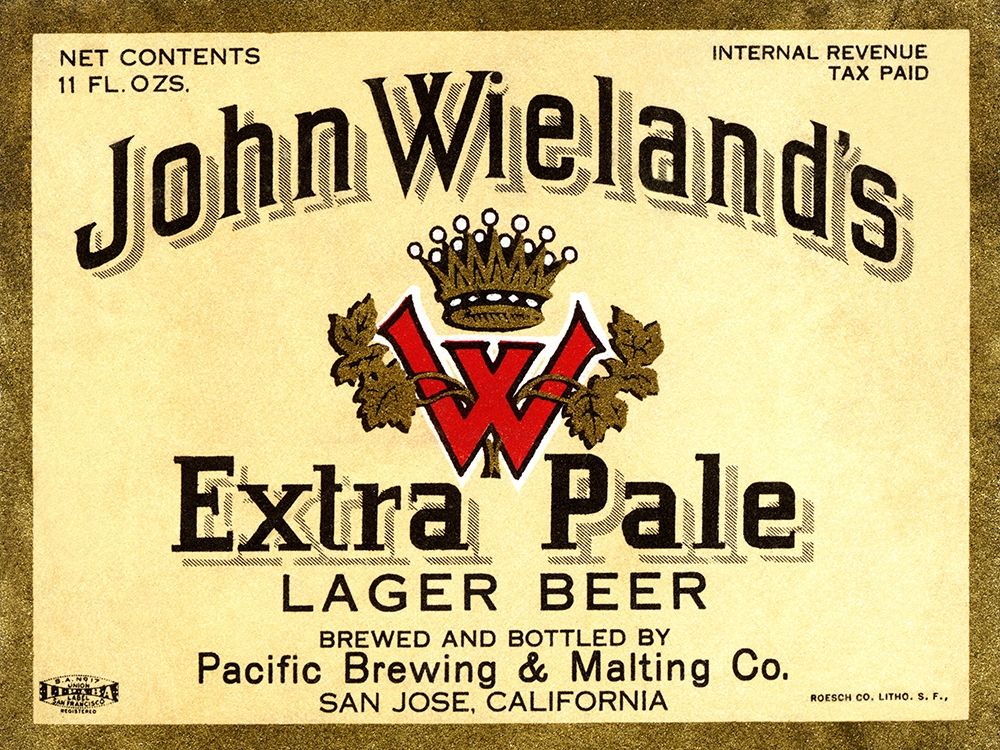 John Wielands Extra Pale Lager Beer art print by Vintage Booze Labels for $57.95 CAD
