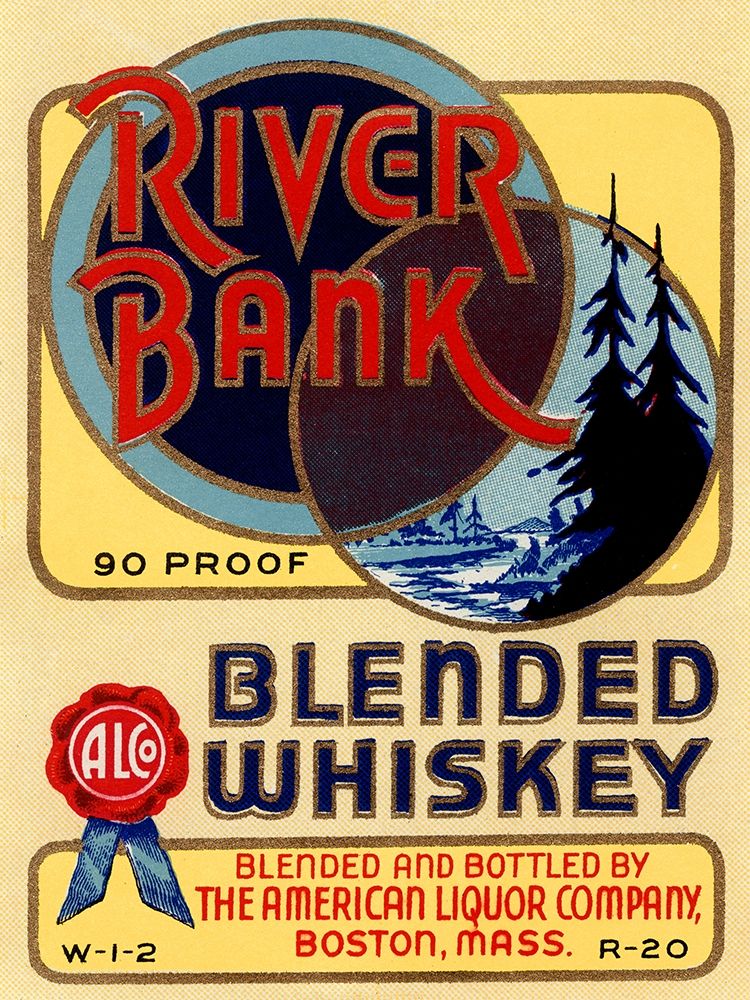 River Bank Blended Whiskey art print by Vintage Booze Labels for $57.95 CAD