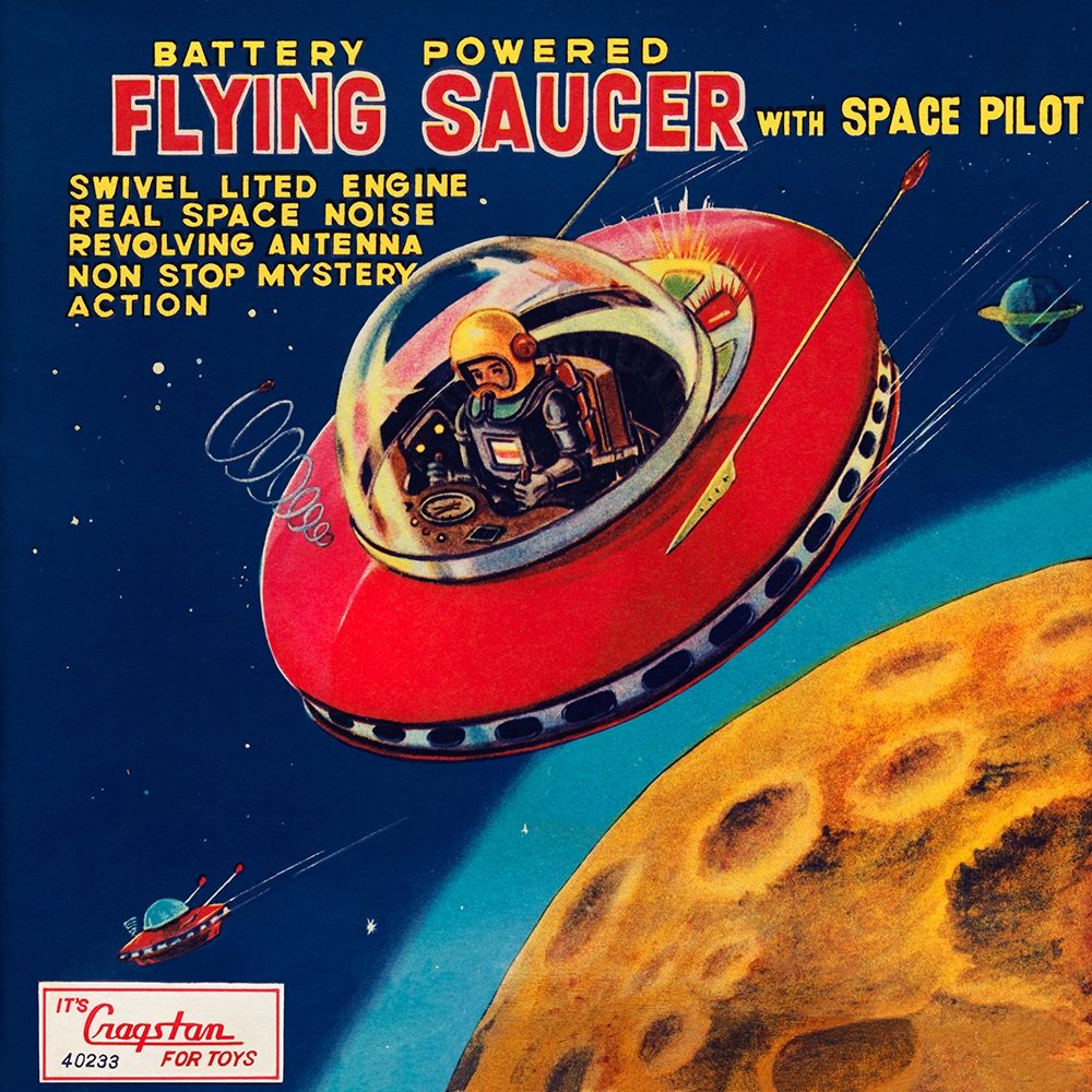 Battery Operated Flying Saucer art print by Retrorocket for $57.95 CAD