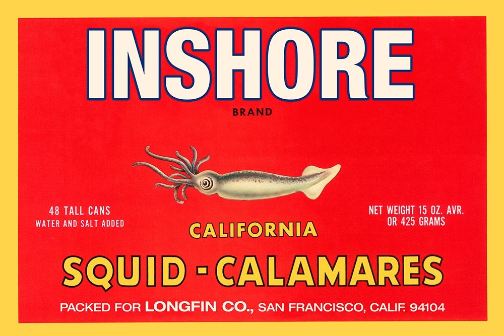 Inshore Brand Squid - Calamares art print by Retrolabel for $57.95 CAD