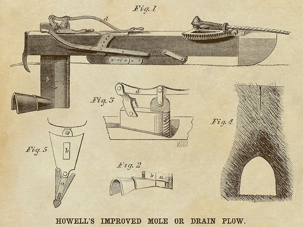 Howells Improved Mole or Drain Plow art print by Inventions for $57.95 CAD