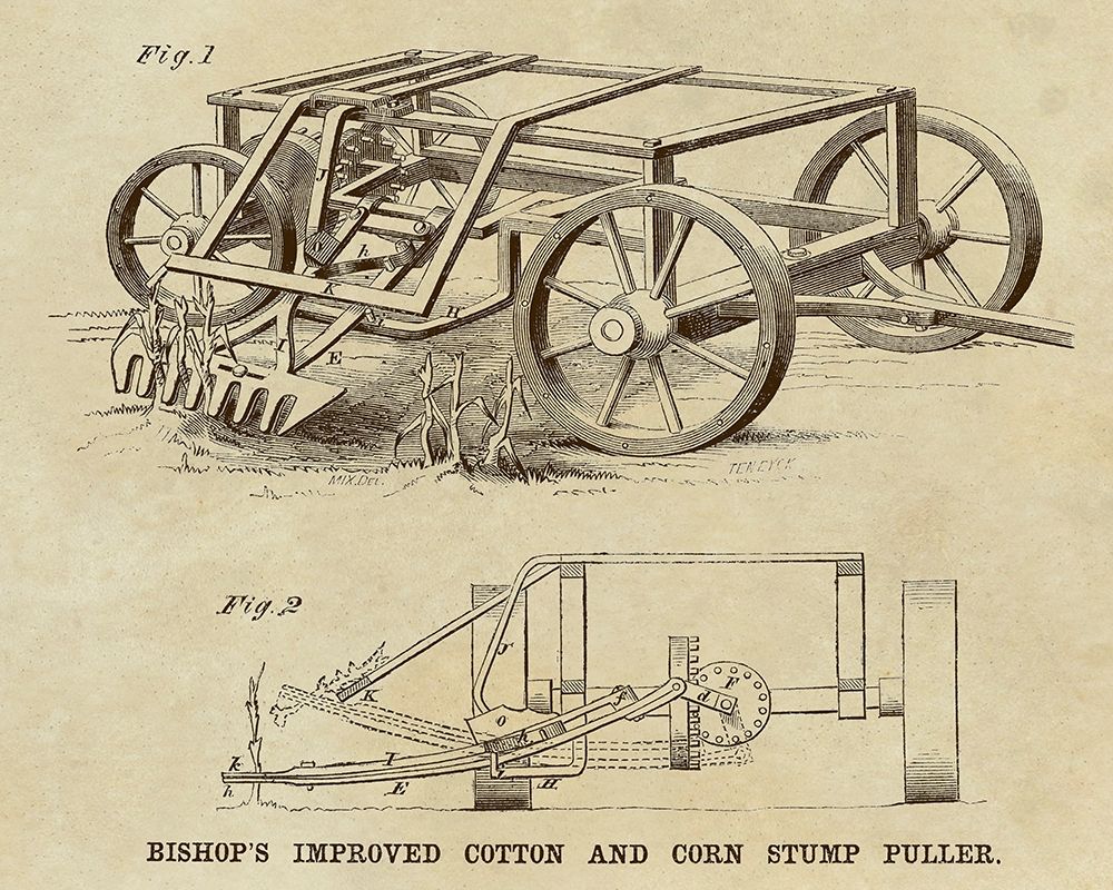 Bishops Improved Cotton and Corn Stump Puller art print by Inventions for $57.95 CAD