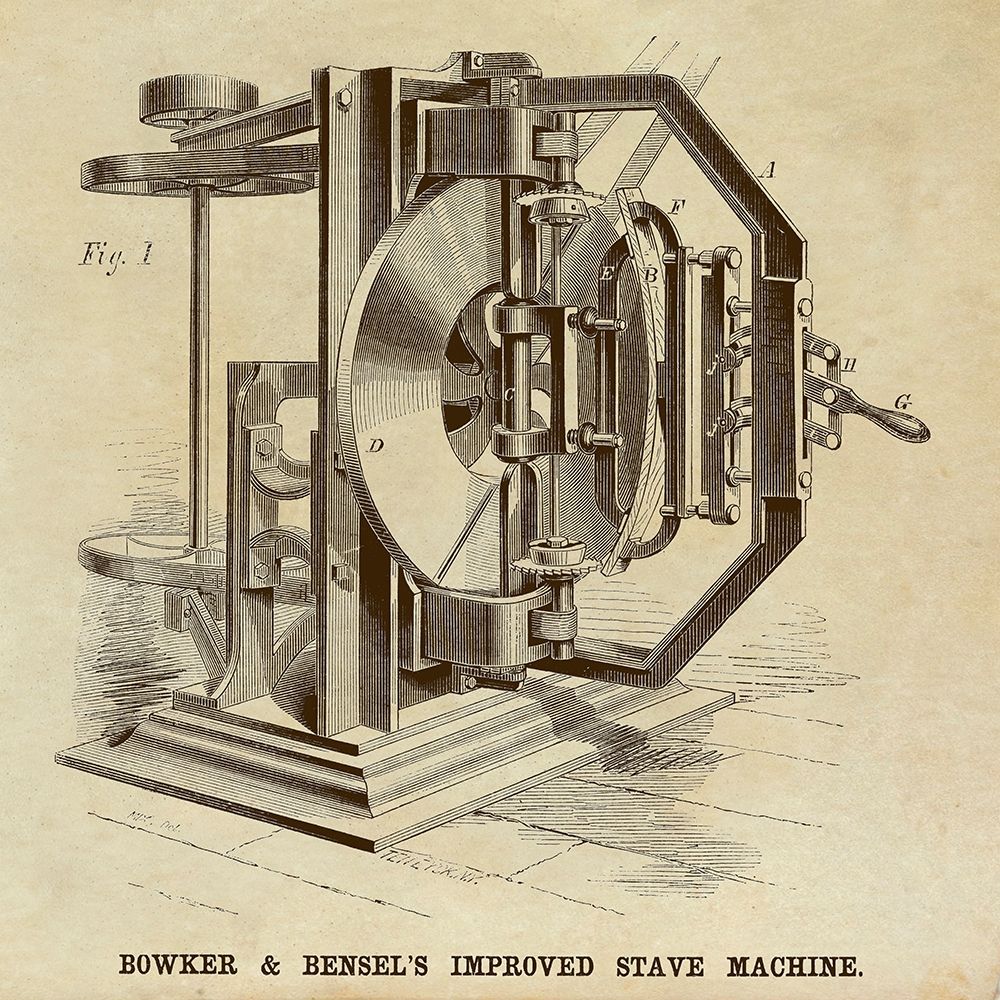 Bowker and Bensels Improved Stave Machine art print by Inventions for $57.95 CAD