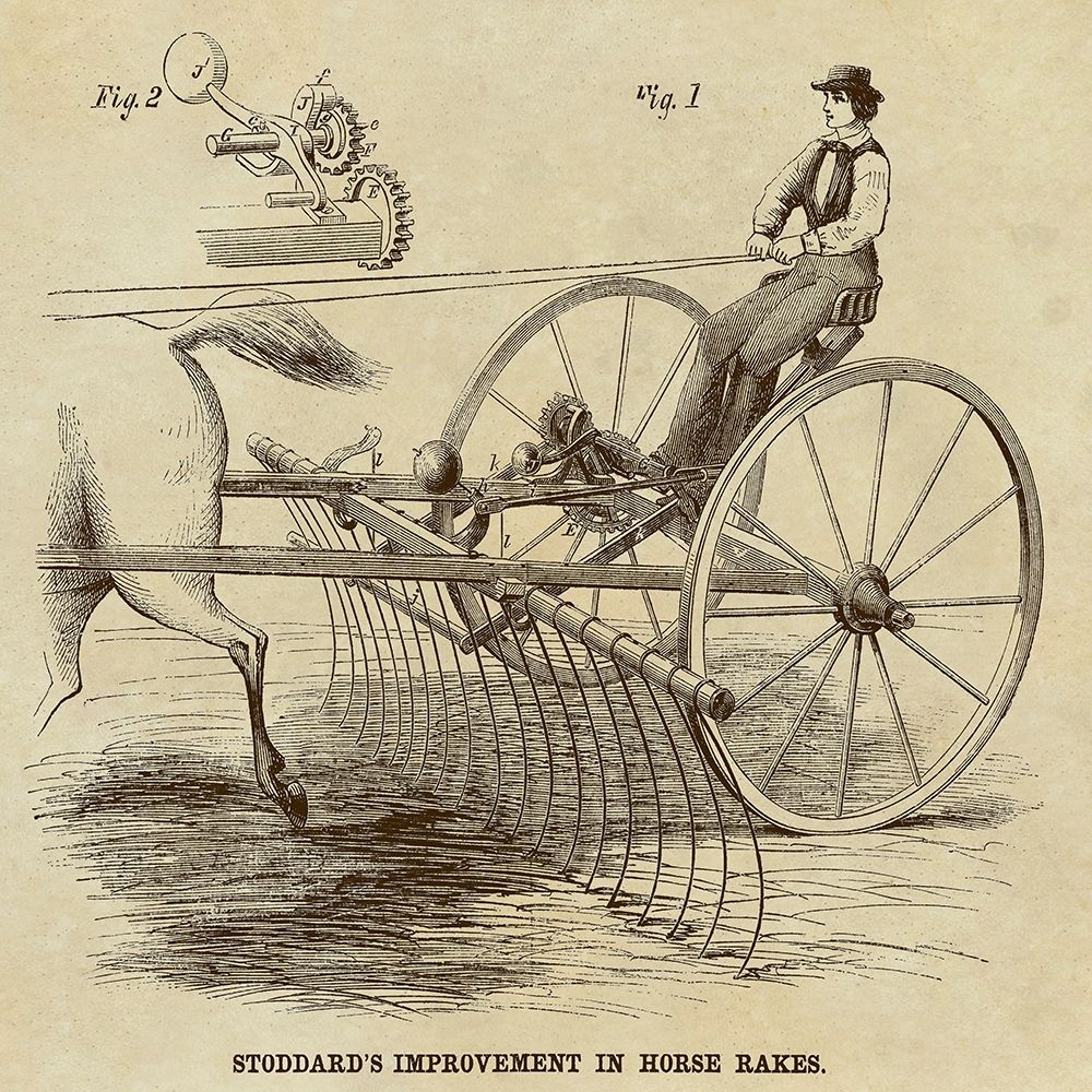 Stoddards Improvement in Horse Rakes art print by Inventions for $57.95 CAD
