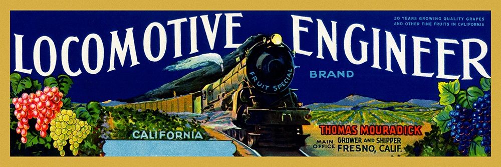 Locomotive Engineer Brand California Grapes art print by Retrotravel for $57.95 CAD