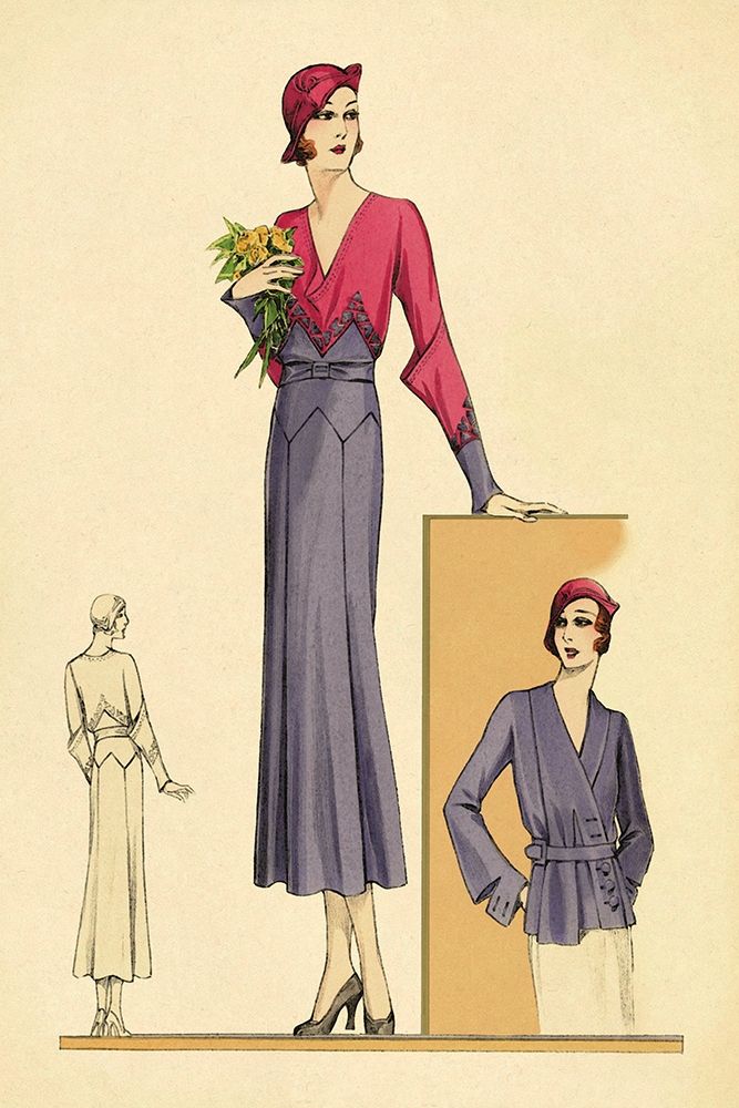 Sunday Dress in Periwinkle and Magenta art print by Vintage Fashion for $57.95 CAD