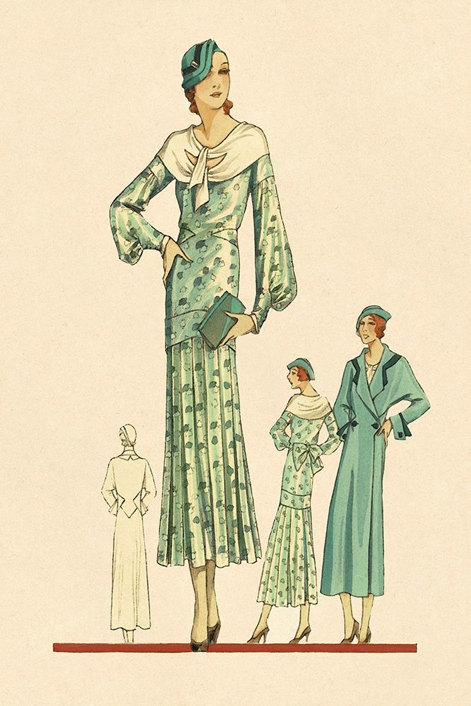Daytime Dress in Fern with Overcoat art print by Vintage Fashion for $57.95 CAD