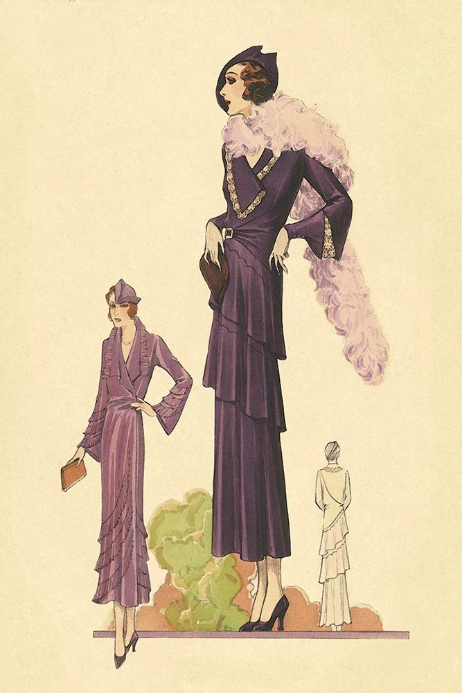 Modern Violet Dress with Boa art print by Vintage Fashion for $57.95 CAD