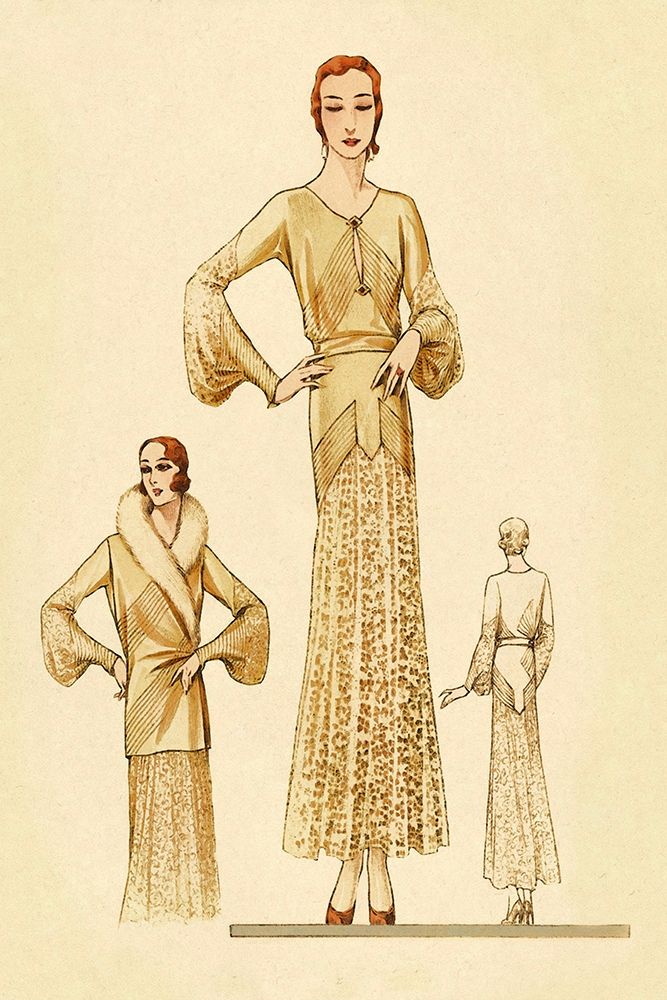 Winter Dress and Overcoat in Yellow art print by Vintage Fashion for $57.95 CAD