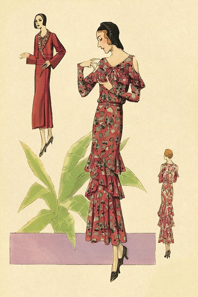 Party Dress with Ruffles and Flowers art print by Vintage Fashion for $57.95 CAD