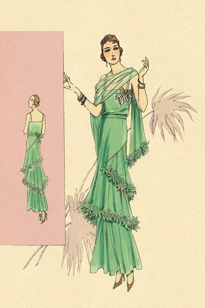 Playful Green Evening Gown art print by Vintage Fashion for $57.95 CAD