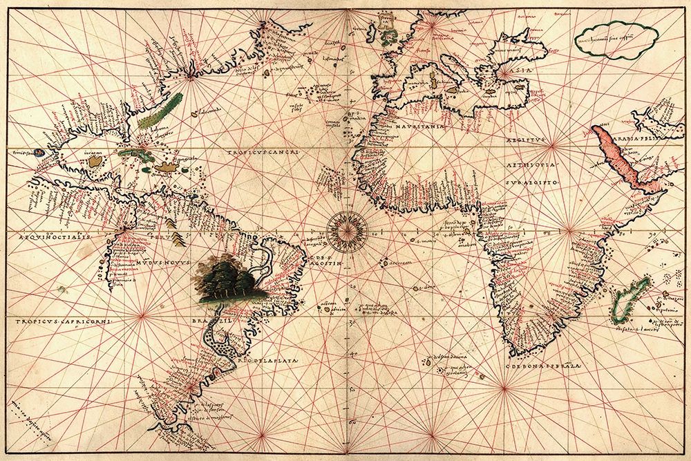 Portolan World Map art print by Joan Oliva for $57.95 CAD