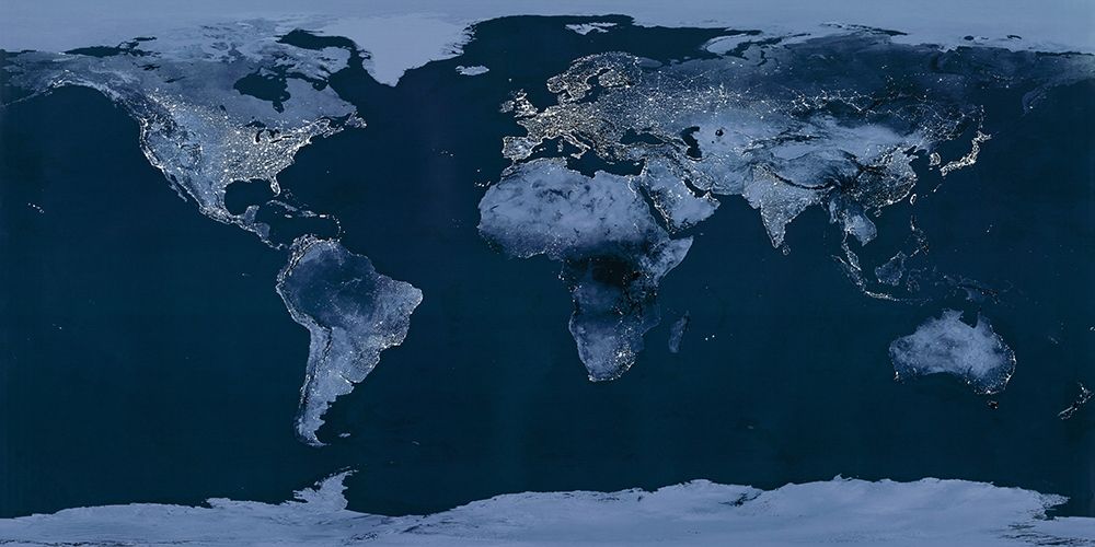 Satellite View of the World Showing Electric Lights and Usage art print by Goddard Space Center for $57.95 CAD