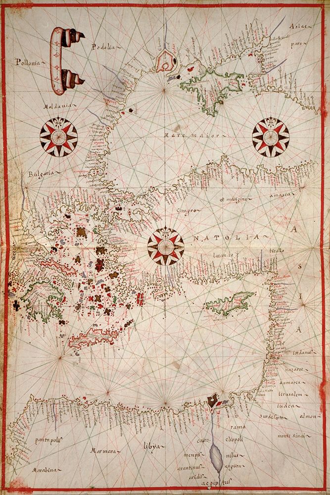 Portolan Map of Turkey, Mediterranean, Adriatic and the Agean art print by Joan Oliva for $57.95 CAD