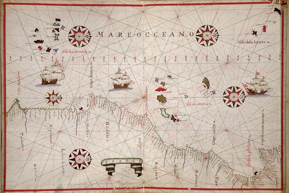 Portolan map of the African Coast art print by Joan Oliva for $57.95 CAD