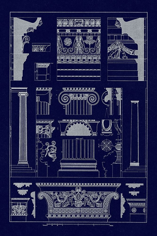 Entablatures and Capitals (Blueprint) art print by J. Buhlmann for $57.95 CAD
